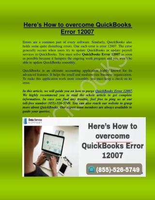 Here’s How to overcome QuickBooks Error 12007