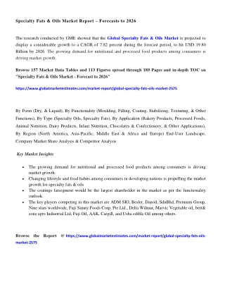 Global Specialty Fats & Oils Market Research Report