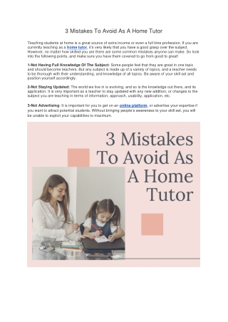 3 Mistakes To Avoid As A Home Tutor