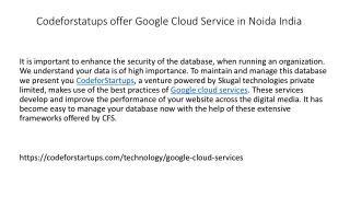 Codeforstatups offer Google Cloud Service in Noida India