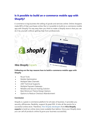 Is it possible to build an e-commerce mobile app with Shopify?