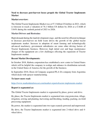 Tractor implements Market Analysis Report on Size and Growth to 2026