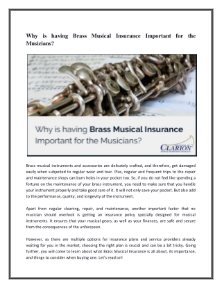 Why is having Brass Musical Insurance Important for the Musicians?