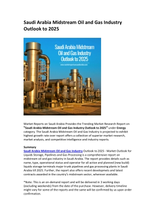 Saudi Arabia Midstream Oil and Gas Industry Opportunity and Forecast 2025