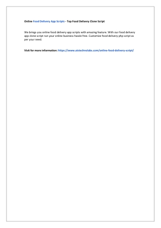 Online Food Delivery App Scripts - Top Food Delivery Clone Script
