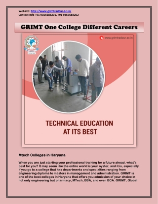 GRIMT One College Different Careers - Mtech Colleges in Haryana