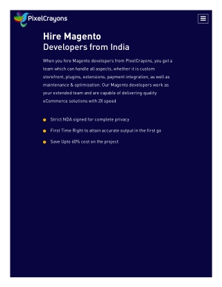 Hire Magento Developers From India | Pixelcrayons