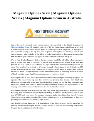Magnum Options scams | Magnum Options fraud | First Option Recovery