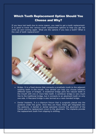 Which Tooth Replacement Option Should You Choose and Why?