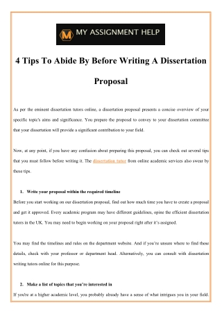 4 Tips To Abide By Before Writing A Dissertation Proposal