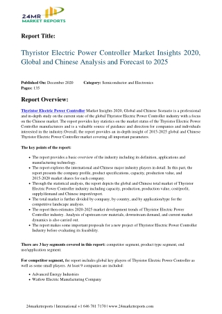 Thyristor Electric Power Controller Market Insights 2020