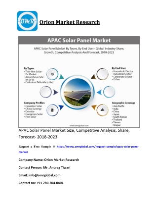 APAC Solar Panel Market Size, share, Industry Growth, Future Prospects, Opportunities, Forecast - 2018-2023