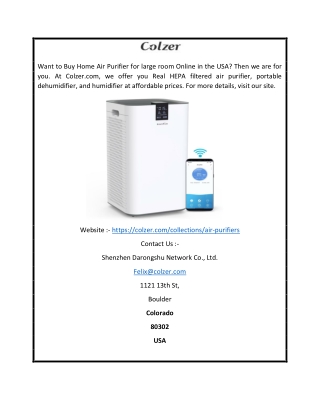 Air Purifier For Large Room USA | Colzer