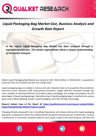 Liquid Packaging Bag Market Size, Demand, Industry Analysis and Forecast Report to 2027