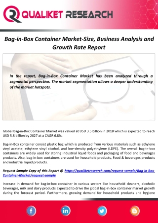 Bag-in-Box Container Market with COVID-19 Impact | Global Industry Forecast Report by 2027
