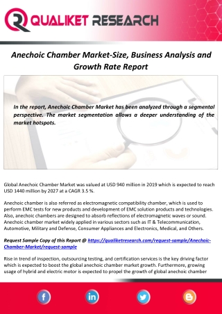 Anechoic Chamber Market Size, Competitive Analysis And Global Industry Forecast To 2027