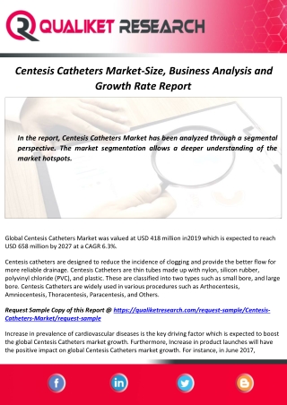 Centesis Catheters Market Focusing on Current Trends, with Key Players | Industry Forecast Report by 2027