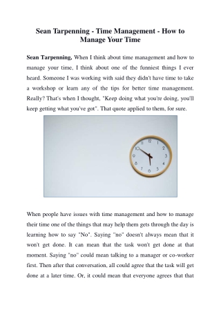 Sean Tarpenning  - Time Management Tips for Achieving Your Goals