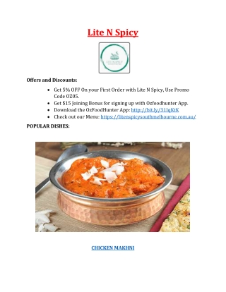 5% Off - Lite N Spicy Menu Takeaway South Melbourne, VIC