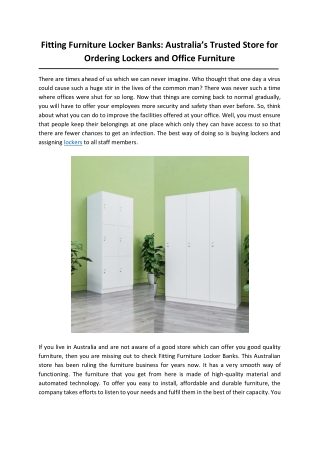 Fitting Furniture Locker Banks: Australia’s Trusted Store for Ordering Lockers and Office Furniture