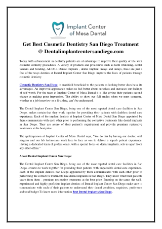 Get Best Cosmetic Dentistry San Diego Treatment  Dentalimplantcentersandiego.com