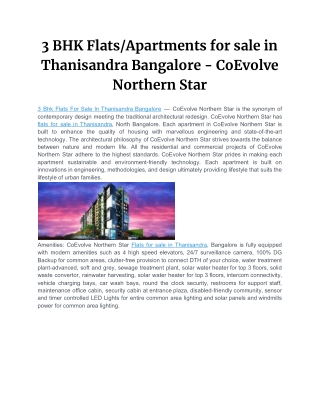3 BHK Flats/Apartments for sale in Thanisandra Bangalore - CoEvolve Northern Star