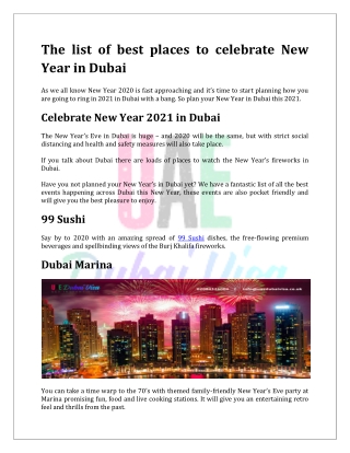 The list of best places to celebrate New Year in Dubai