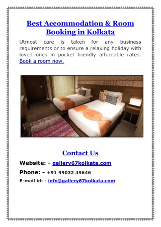 Best Accommodation & Room Booking in Kolkata