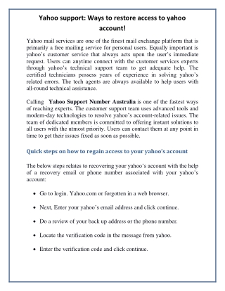 Yahoo support: Ways to restore access to yahoo account!
