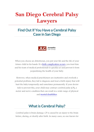 San Diego Cerebral Palsy Lawyers