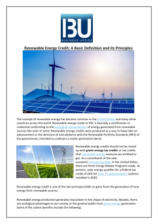 Renewable Energy Credit: A Basic Definition and its Principles