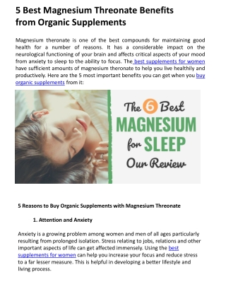 5 Best Magnesium Threonate Benefits from Organic Supplements