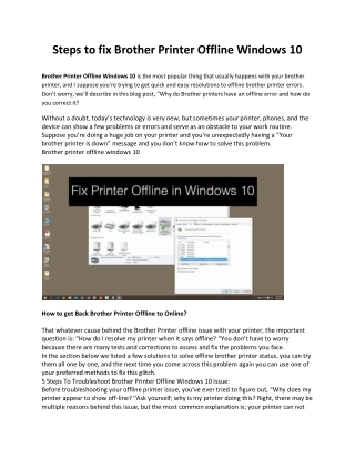 Brother Printer Offline Windows 10