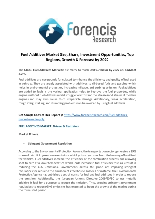 Fuel Additives Market is estimated to reach USD 9.7 Billion by 2027 at a CAGR of 3.2 %.