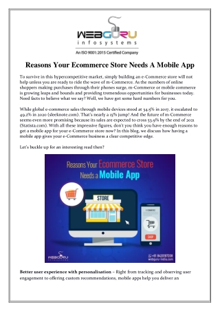 Reasons Your Ecommerce Store Needs a Mobile App