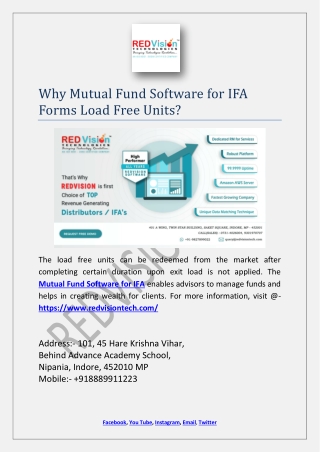 Why Mutual Fund Software for IFA Forms Load Free Units?