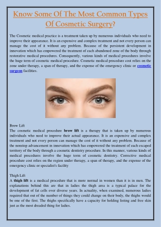 Know Some Of The Most Common Types Of Cosmetic Surgery?