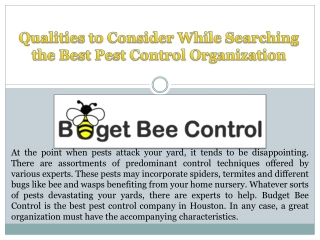 Qualities to Consider While Searching the Best Pest Control Organization