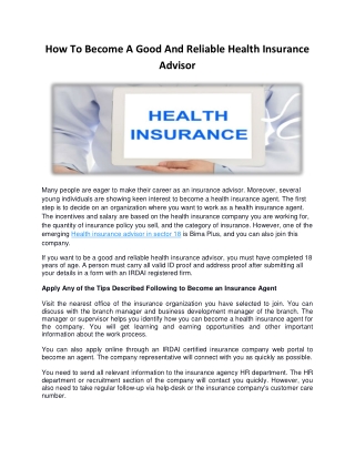 How to be a Best, Reliable Health Insurance Counselo