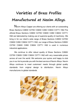 Variety of Brass Profiles Manufactured at Nexim Alloys.