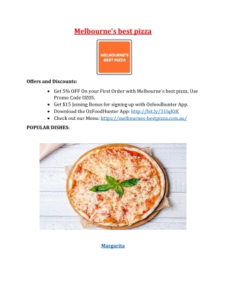 5% off – Melbourne's best pizza Restaurant Menu, VIC