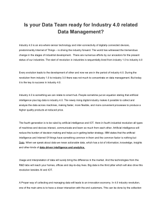 Is your Data Team ready for Industry 4.0 related Data Management?