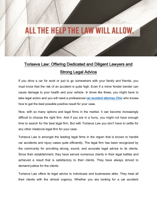 Toriseva Law: Offering Dedicated and Diligent Lawyers and Strong Legal Advice