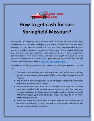 How to get cash for cars Springfield Missouri?