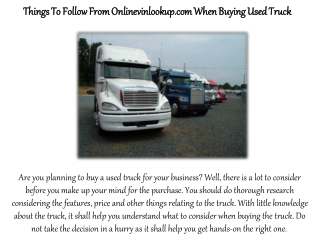 Things To Follow From Onlinevinlookup.com When Buying Used Truck