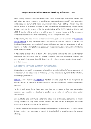 360Quadrants publishes Best Audio Editing Software in 2020