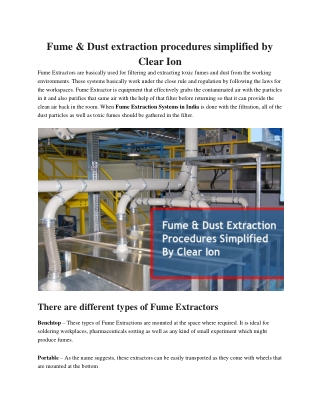 Fume & Dust extraction procedures simplified by Clear Ion