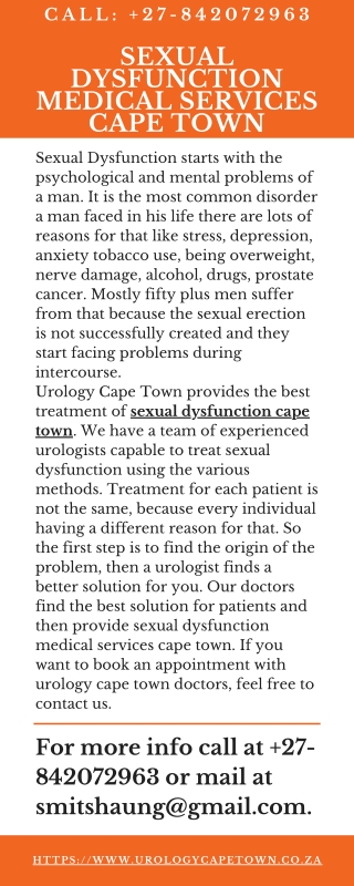 Sexual Dysfunction Medical Services Cape Town