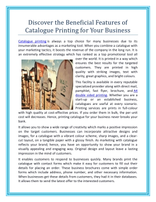 Discover the Beneficial Features of Catalogue Printing for Your Business