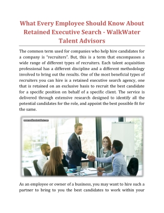 What Every Employee Should Know About Retained Executive Search - WalkWater Talent Advisors